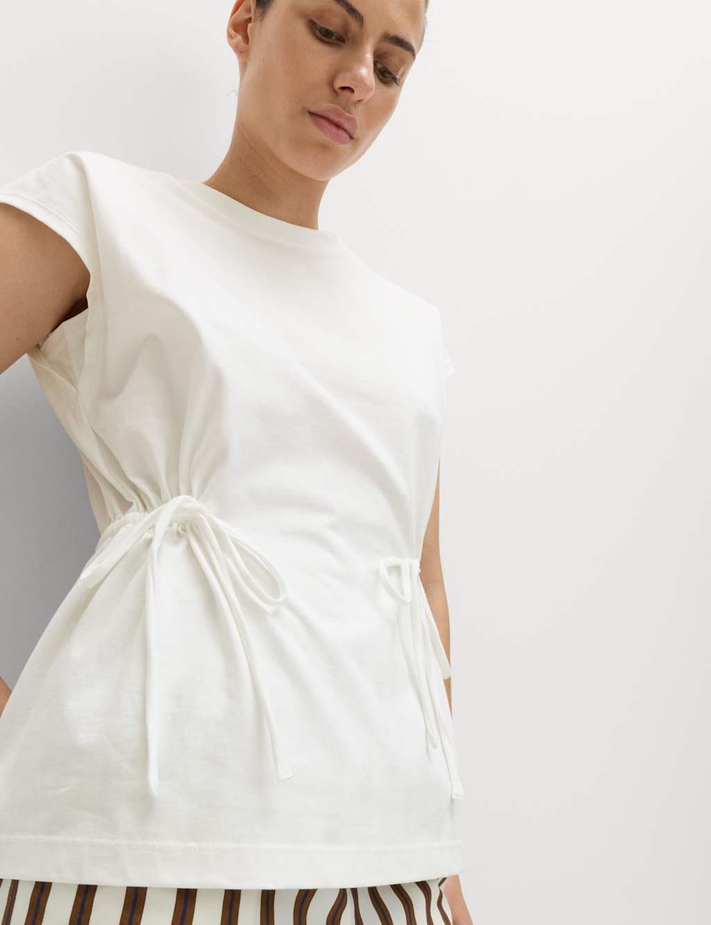 Marks & Spencer M&S Pure Cotton Tie Waist Oversized T-Shirt Soft White