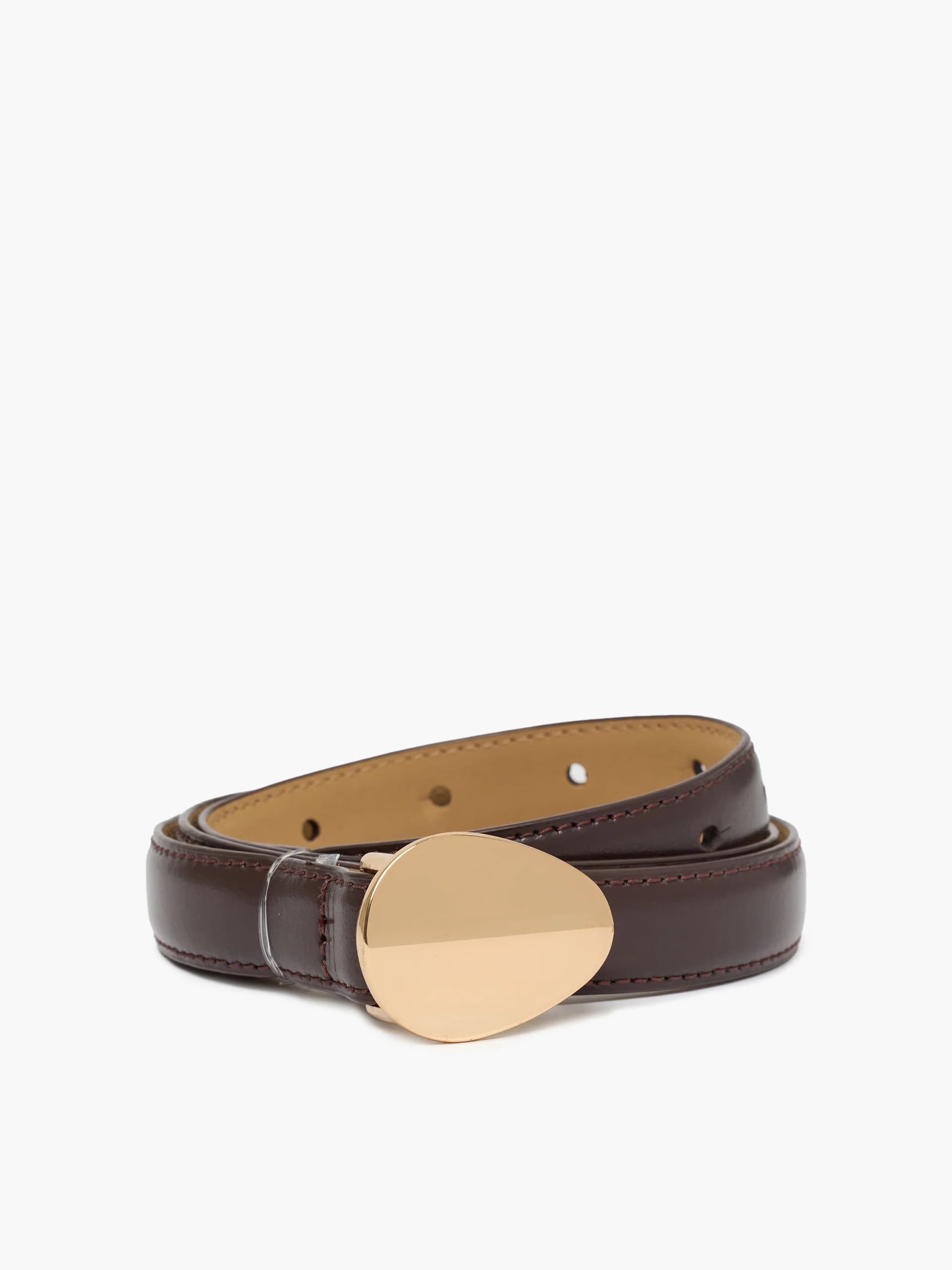 French Connection Brown Leather Pebble Buckle Belt Brown