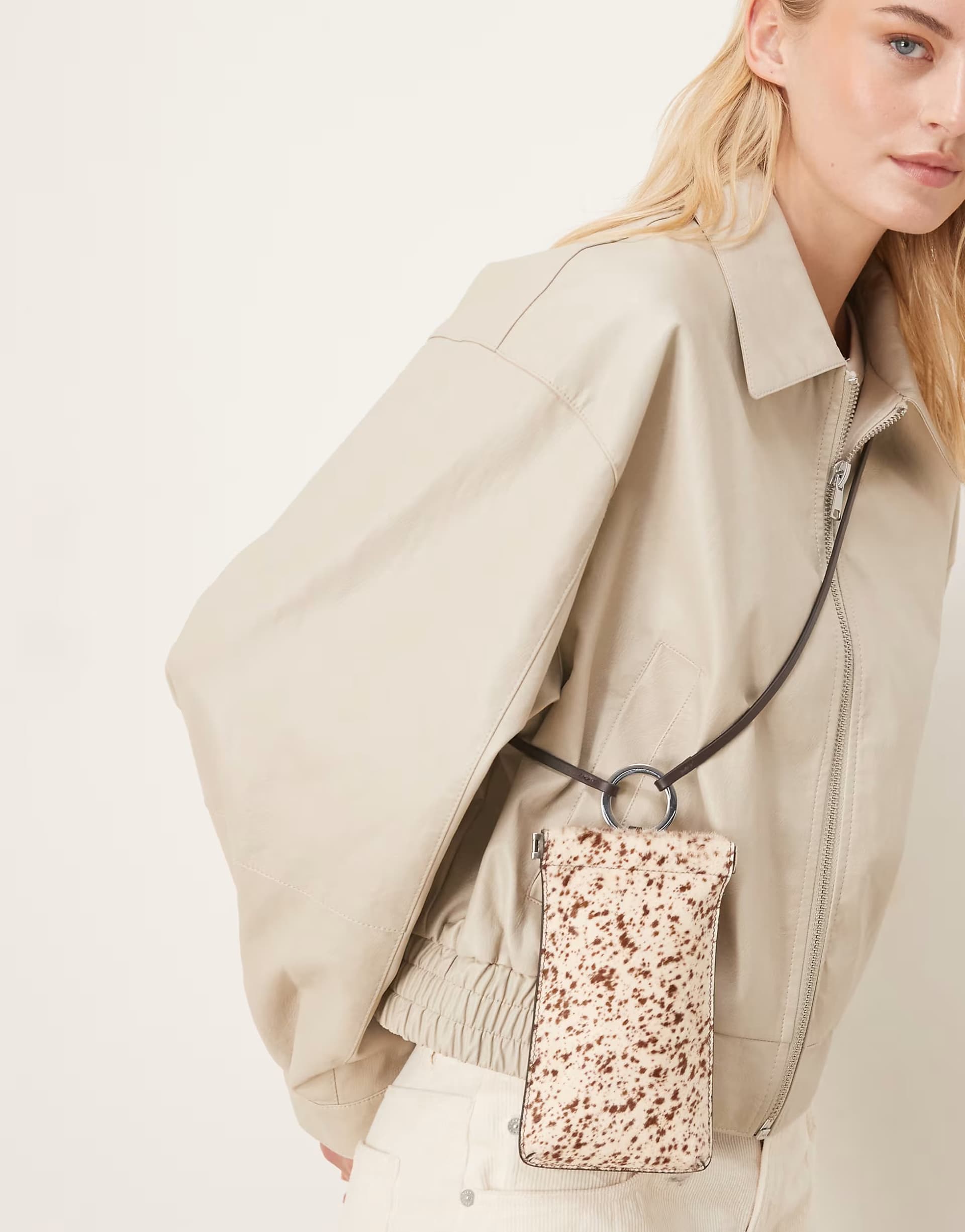 ASOS Mango 100% leather shoulder bag in cow print