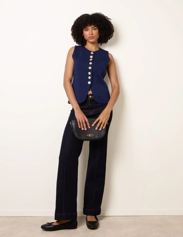 Blue Vanilla Sleeveless Ribbed Button-Front Vest - 2