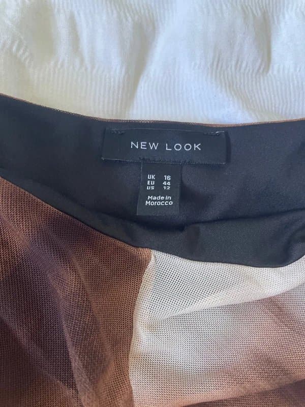 New Look New Look Brown Abstract Mesh Ruched Long Sleeve Top