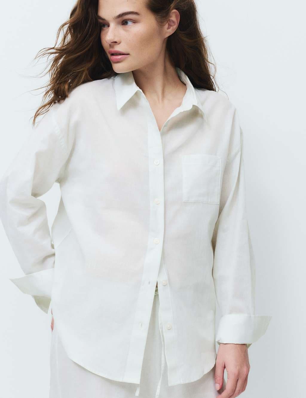 Marks & Spencer M&S Pure Cotton Striped Collared Pyjama Shirt Pistachio