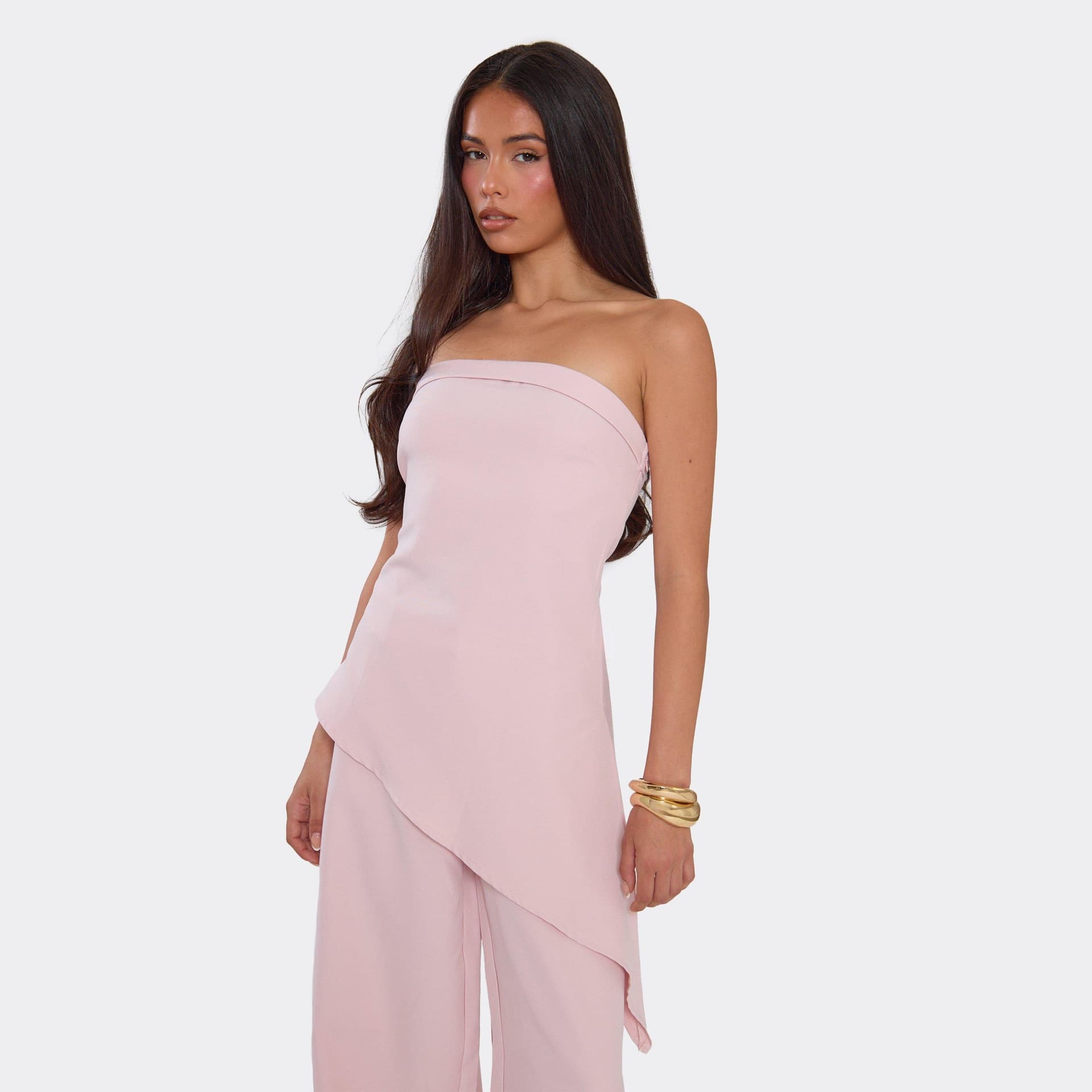 EGO Bandeau Asymmetric Hem Top In Pink., Women's Size UK 6