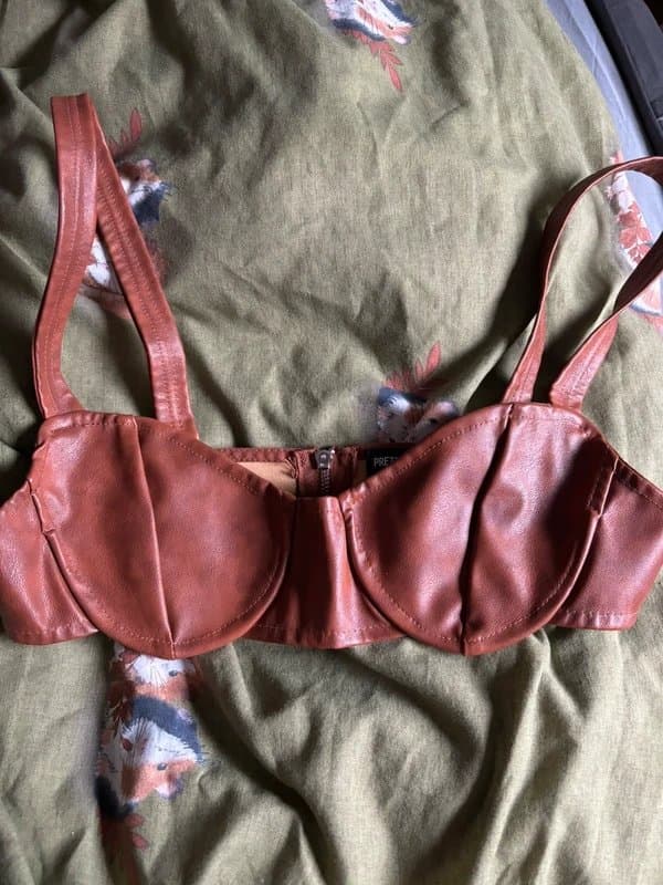 PrettyLittleThing Pretty Little Thing Brown Faux Leather Underwired Bra / Bralette Size 4