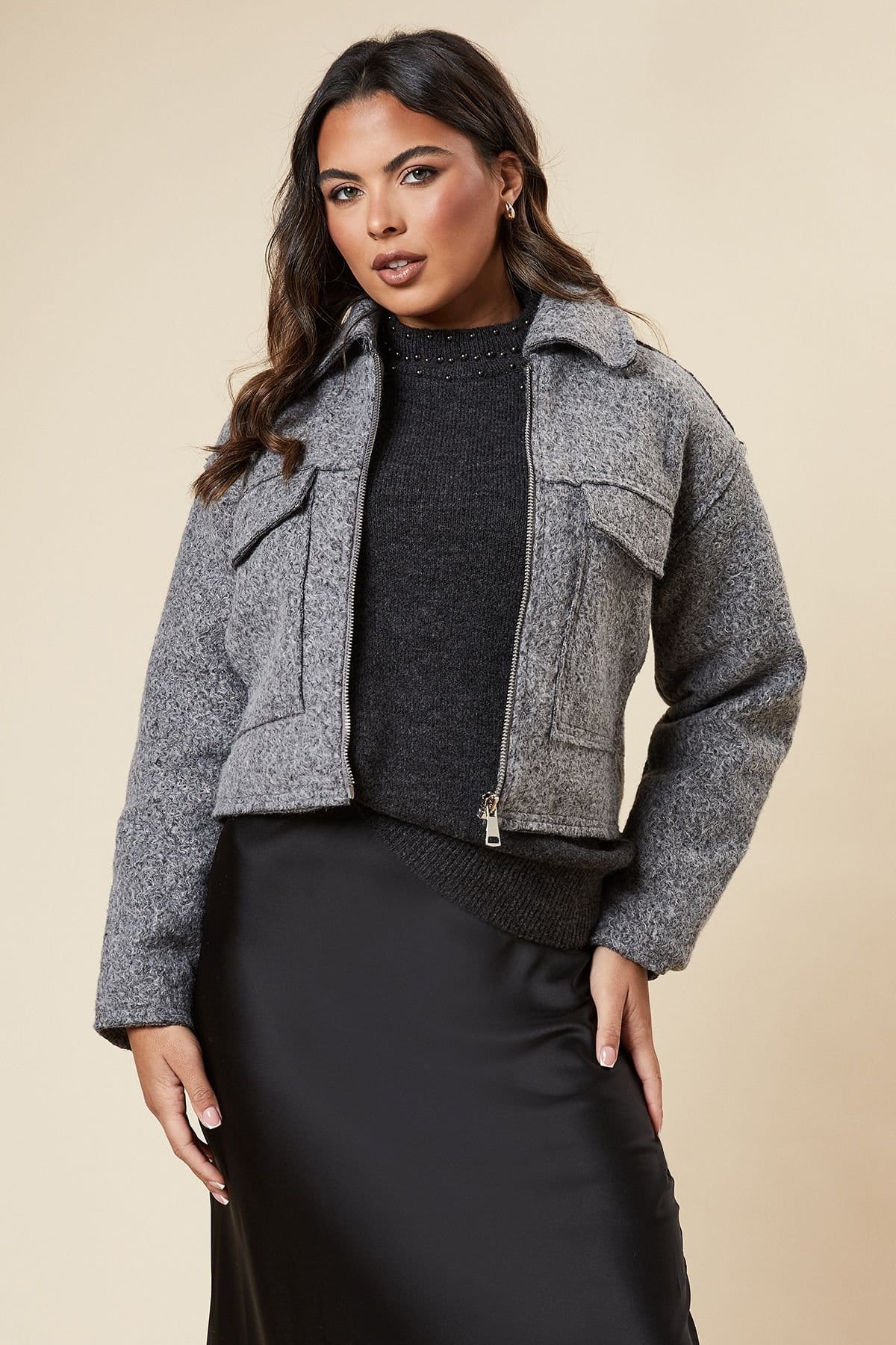 Dorothy Perkins Dorothy Perkins Women's Zip Front Pocket Detail Jacket in Grey - 4