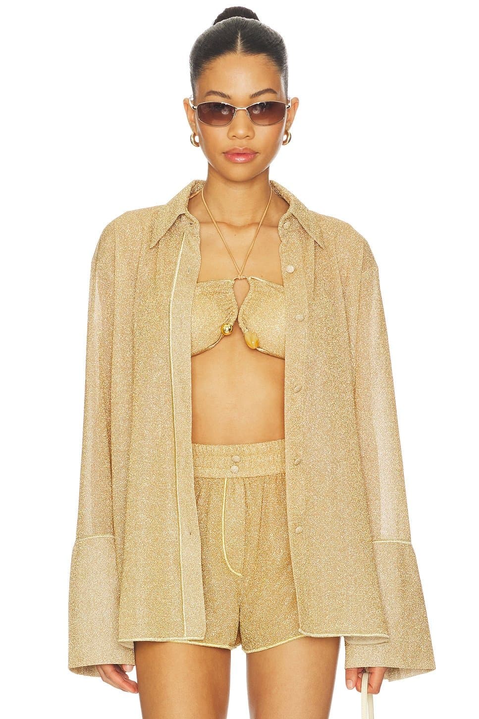 revolve Revolve Gold Satin Sleeves Shirt