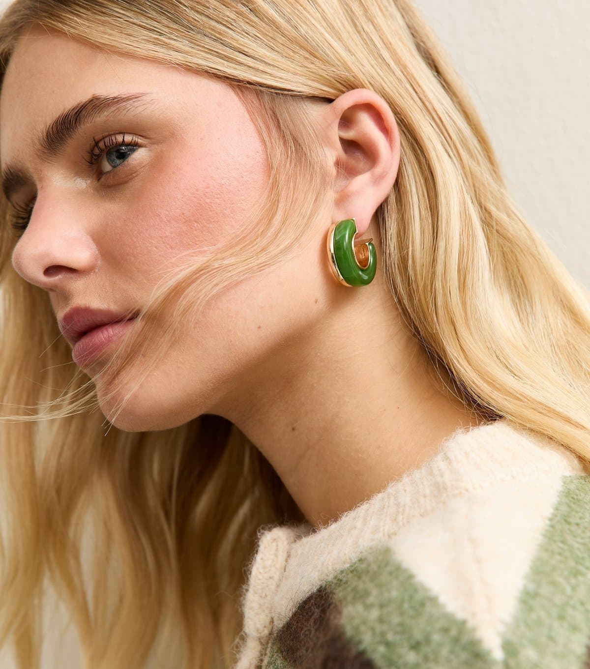 New Look New Look Gold Tone Green Resin Chunky Hoop Earrings