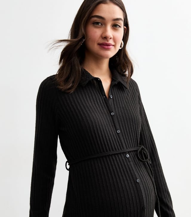 New Look Women's Maternity Black Ribbed Belted Midi Dress New Look - 3