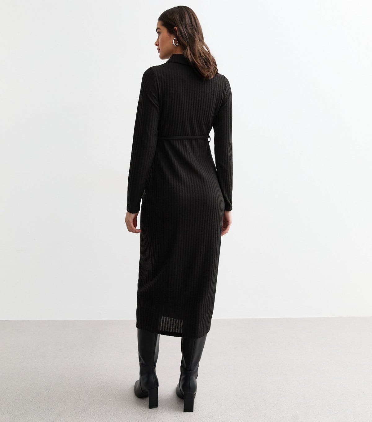 New Look Women's Maternity Black Ribbed Belted Midi Dress New Look - 4
