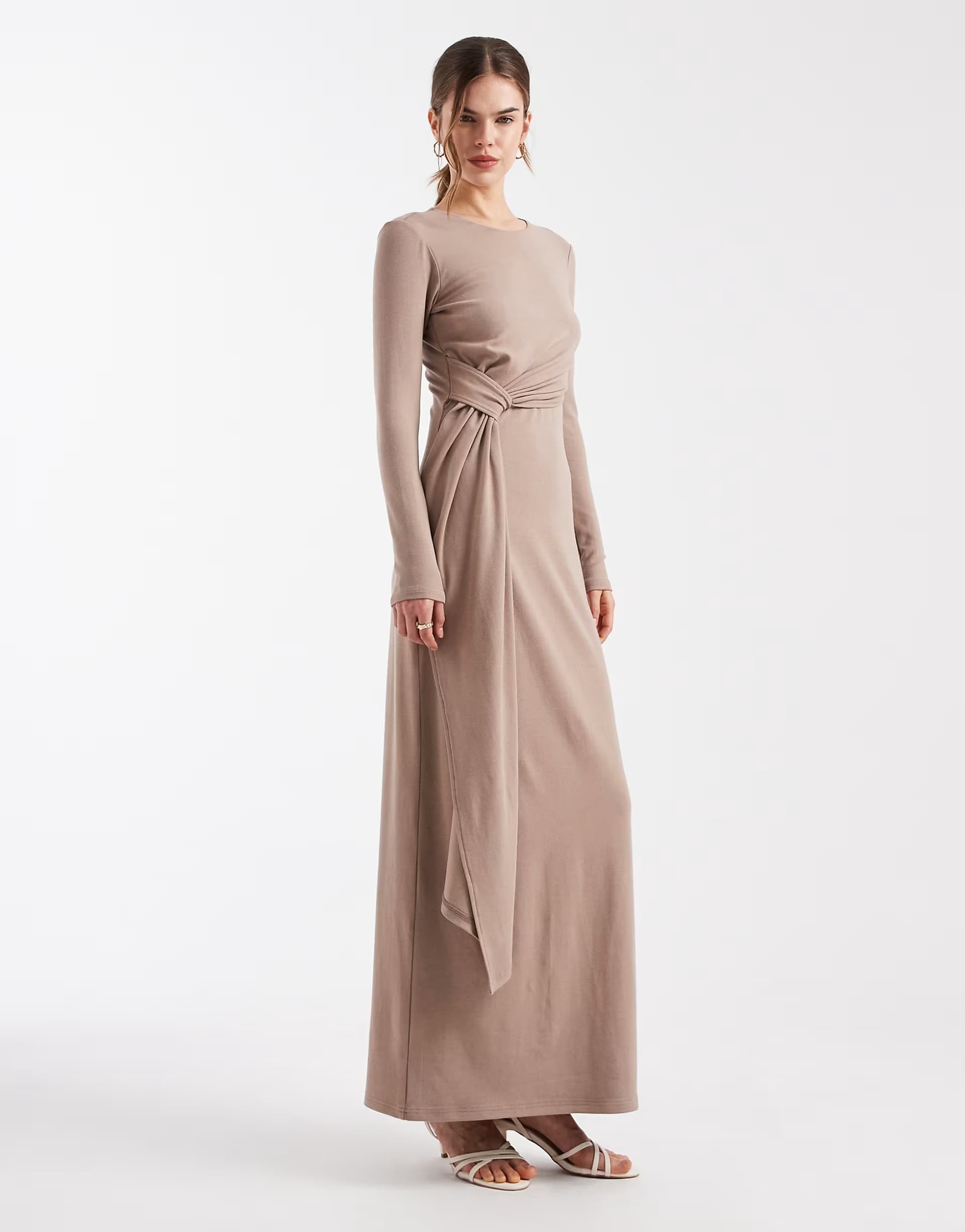 ASOS 4th & Reckless soft touch twist front drape detail maxi dress in mocha