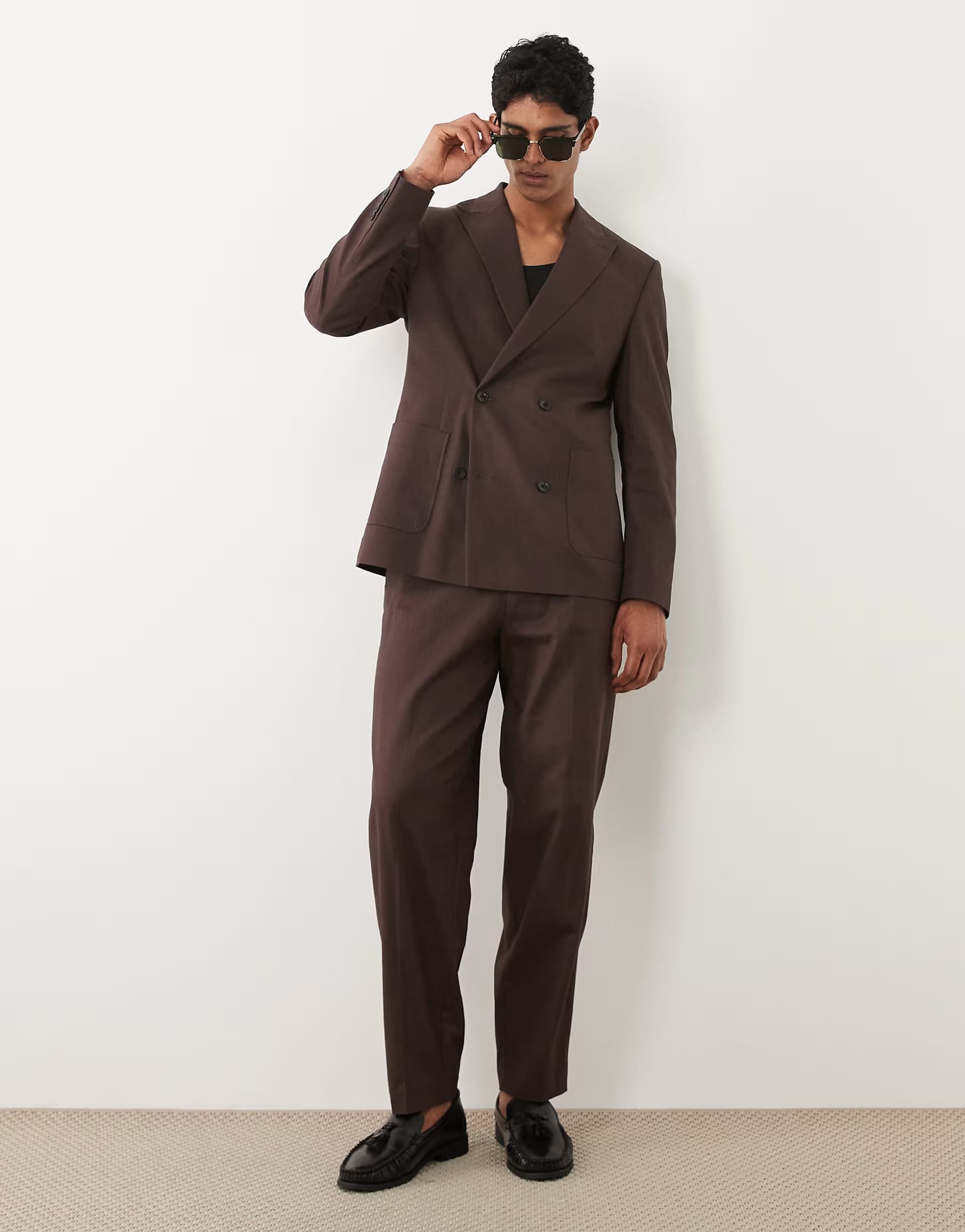 ASOS Brown Oversized Tapered Suit Trousers
