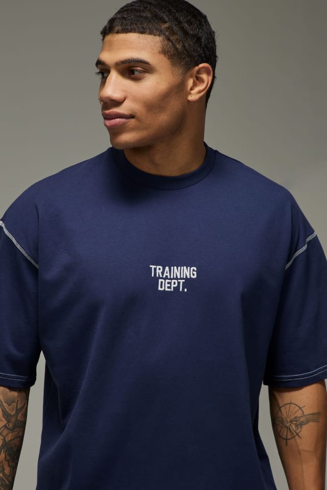 Training Dept. Training Dept. Men's Training Dept Oversized Contrast Stitch T-Shirt in Navy - 3
