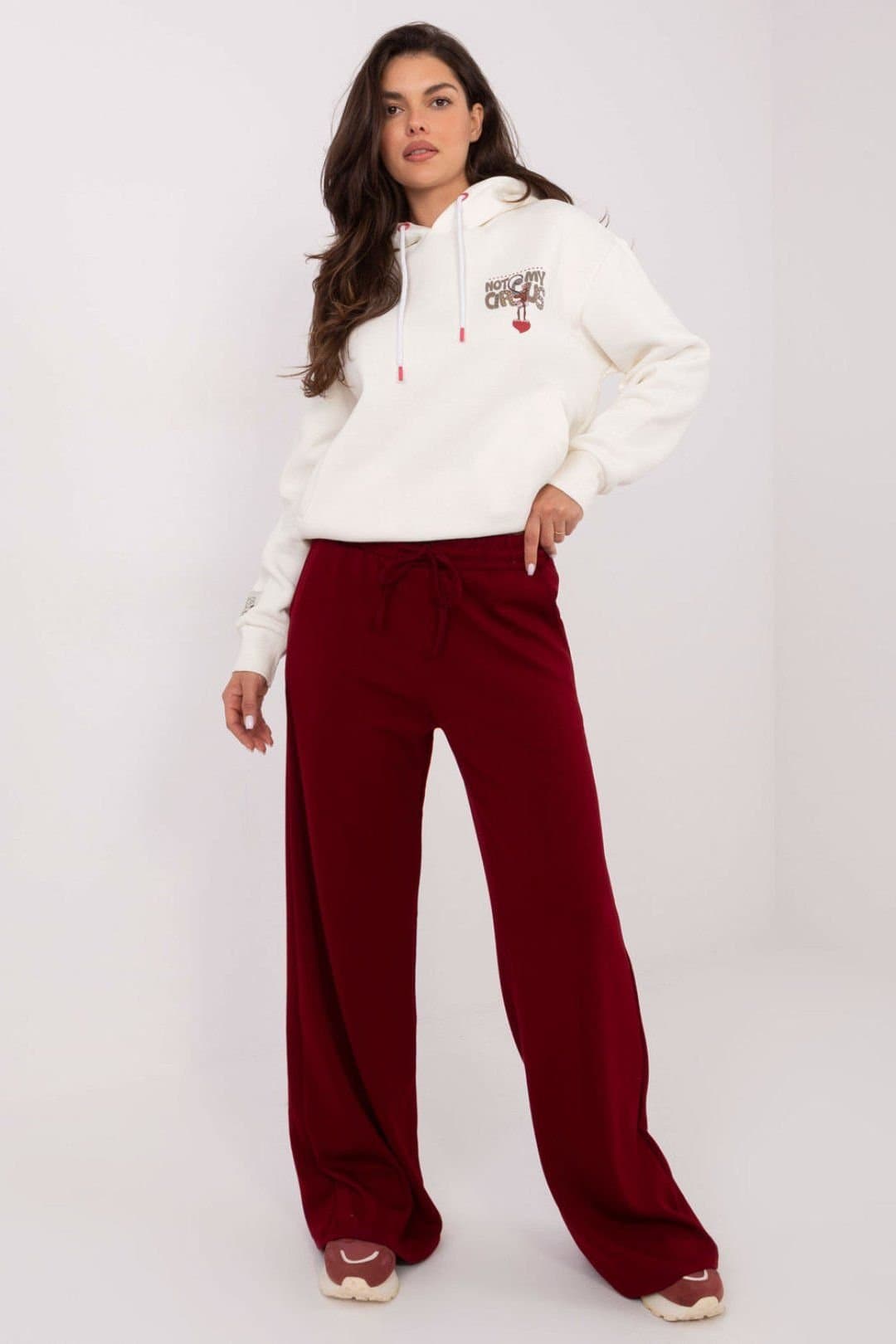 Love Lace Love Lace Women's Casual Wide Leg Sweatpants With Tie Waist Style 218253 in Red