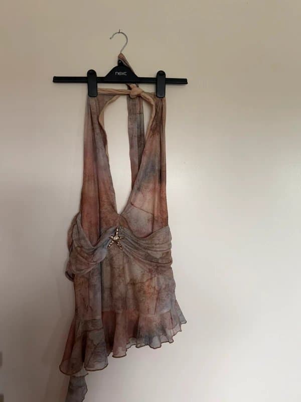 Shein Neutral Tie-Dye Halter Neck Top | Starfish Detail | Never Worn | Ruffle Hem