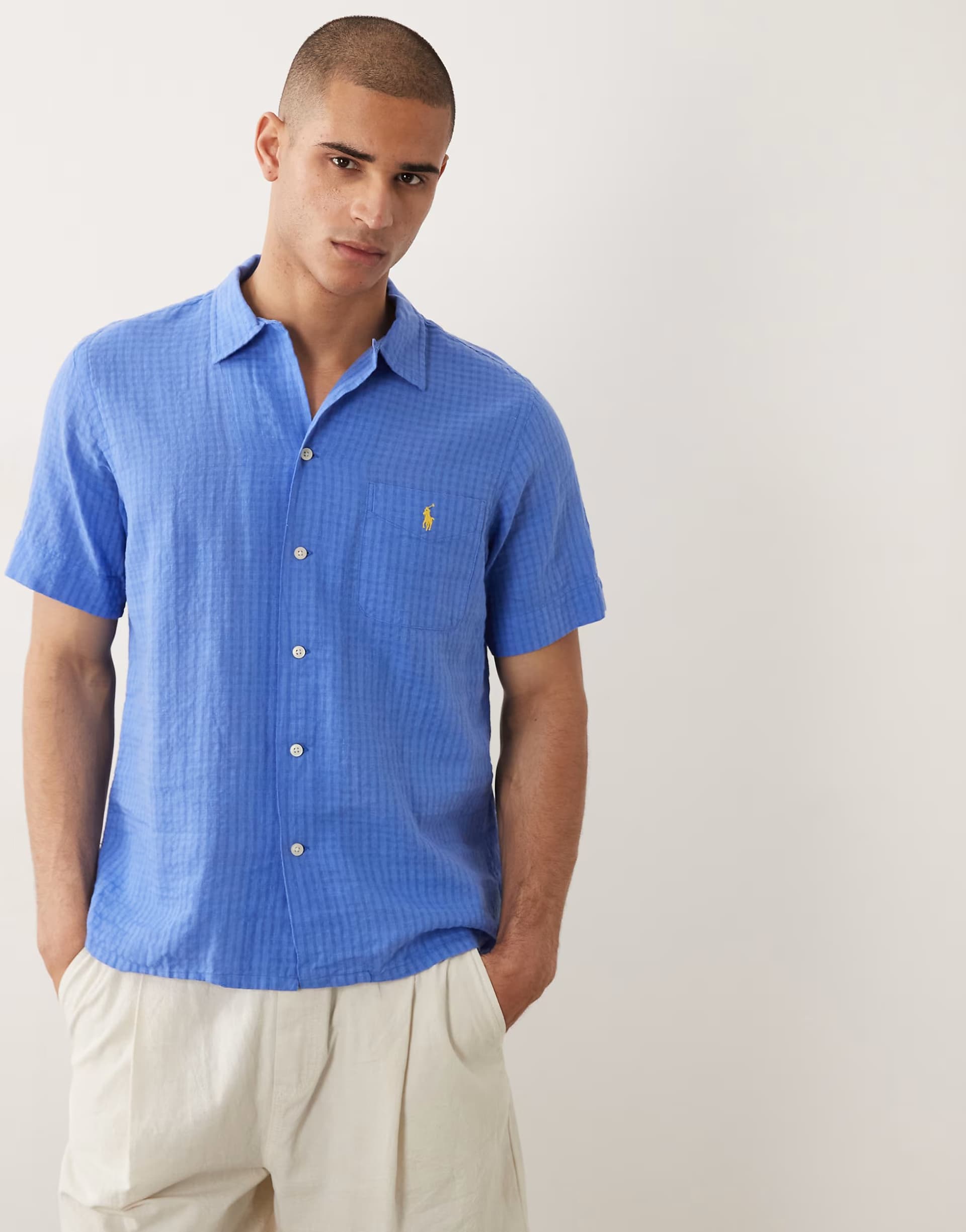 ASOS Polo Ralph Lauren short sleeve seersucker shirt In dark blue