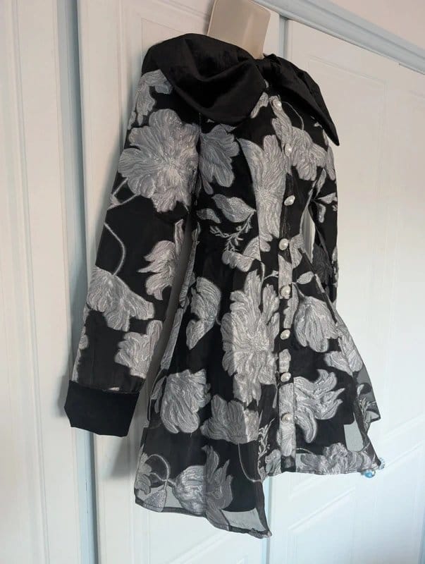 ASOS Luxe Black & Silver Jacquard Long Sleeve Dress Size 4