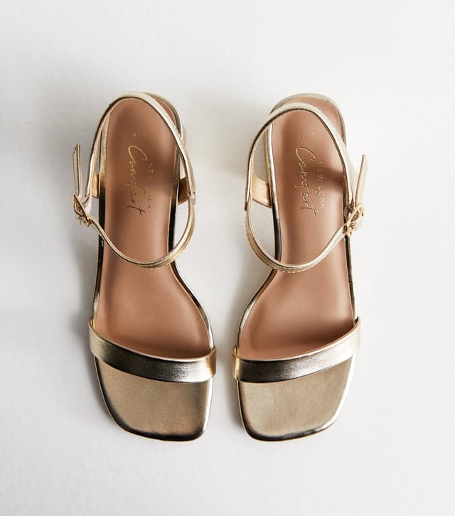 New Look Women's Gold Patent Block Heel Sandals Vegan New Look - 3