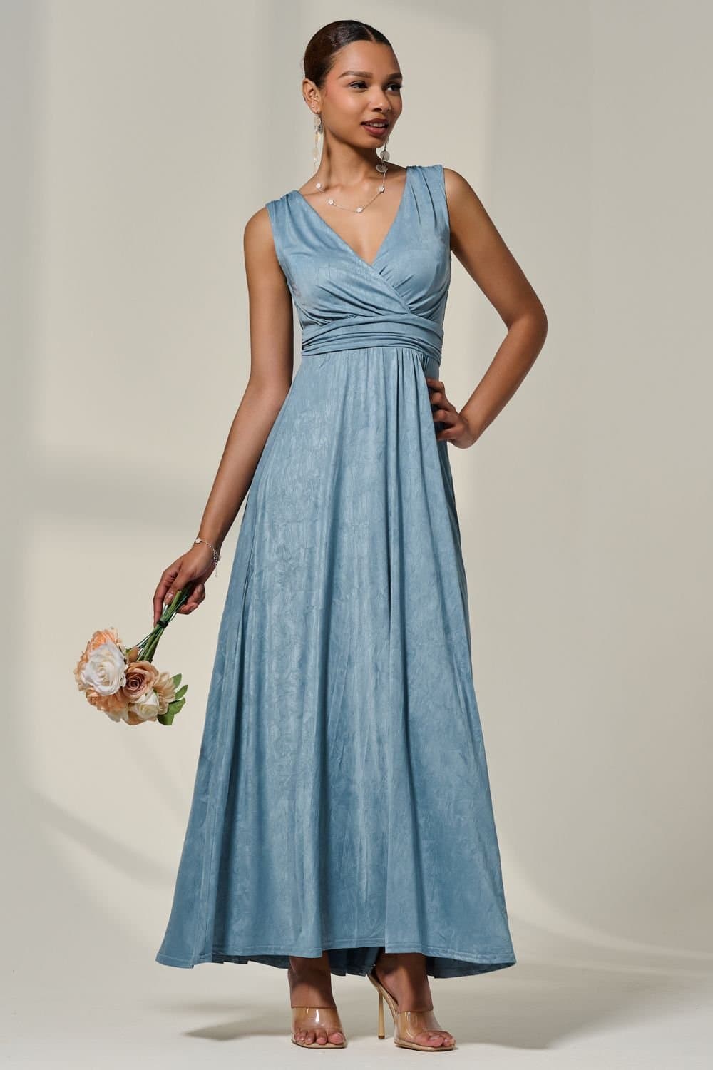 Jolie Moi Jolie Moi Women's Wrapped Bodice Jersey Maxi Dress in Blue