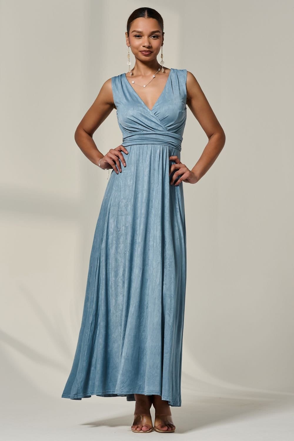Jolie Moi Jolie Moi Women's Wrapped Bodice Jersey Maxi Dress in Blue - 4