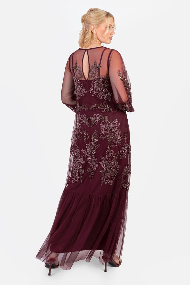Maya Deluxe Maya Deluxe Women's Embellished Long Sleeve Trapeze Maxi Dress in Red - 2