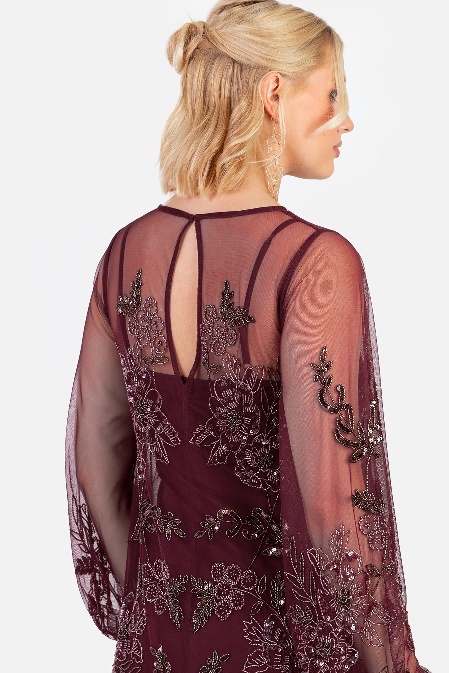 Maya Deluxe Maya Deluxe Women's Embellished Long Sleeve Trapeze Maxi Dress in Red - 4