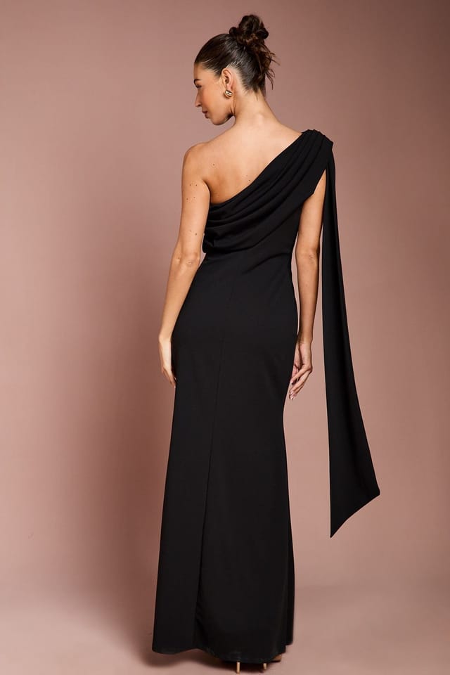 Coast Coast Women's One Shoulder Stretch Crepe Maxi Dress in Black - 3
