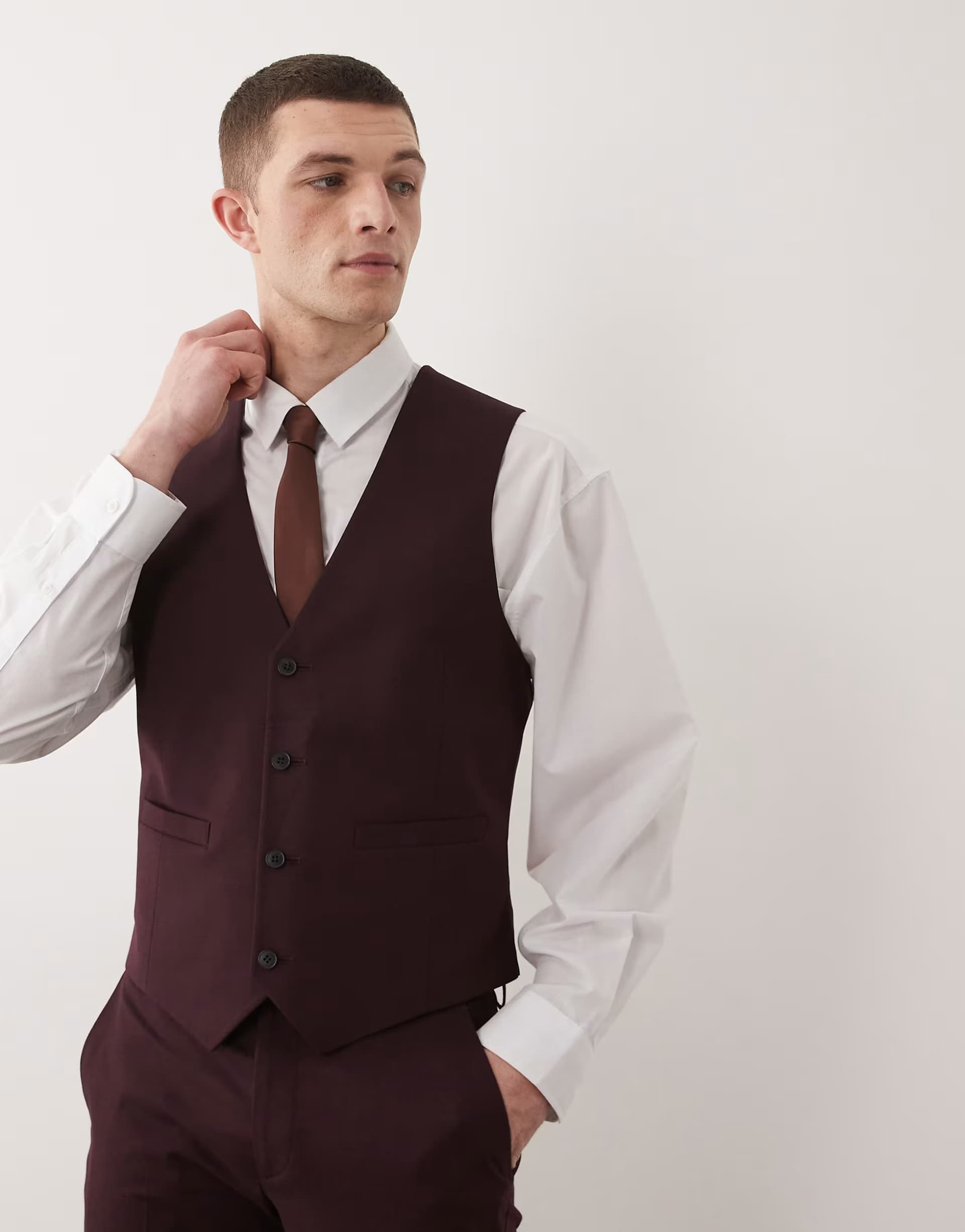 ASOS ASOS DESIGN skinny suit waistcoat in burgundy