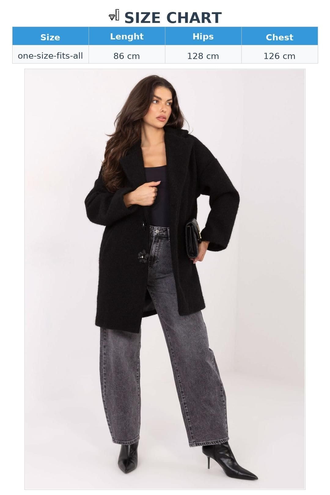 Love Lace Love Lace Women's Transitional Textured Knee Length Coat with Brooch in Black - 4