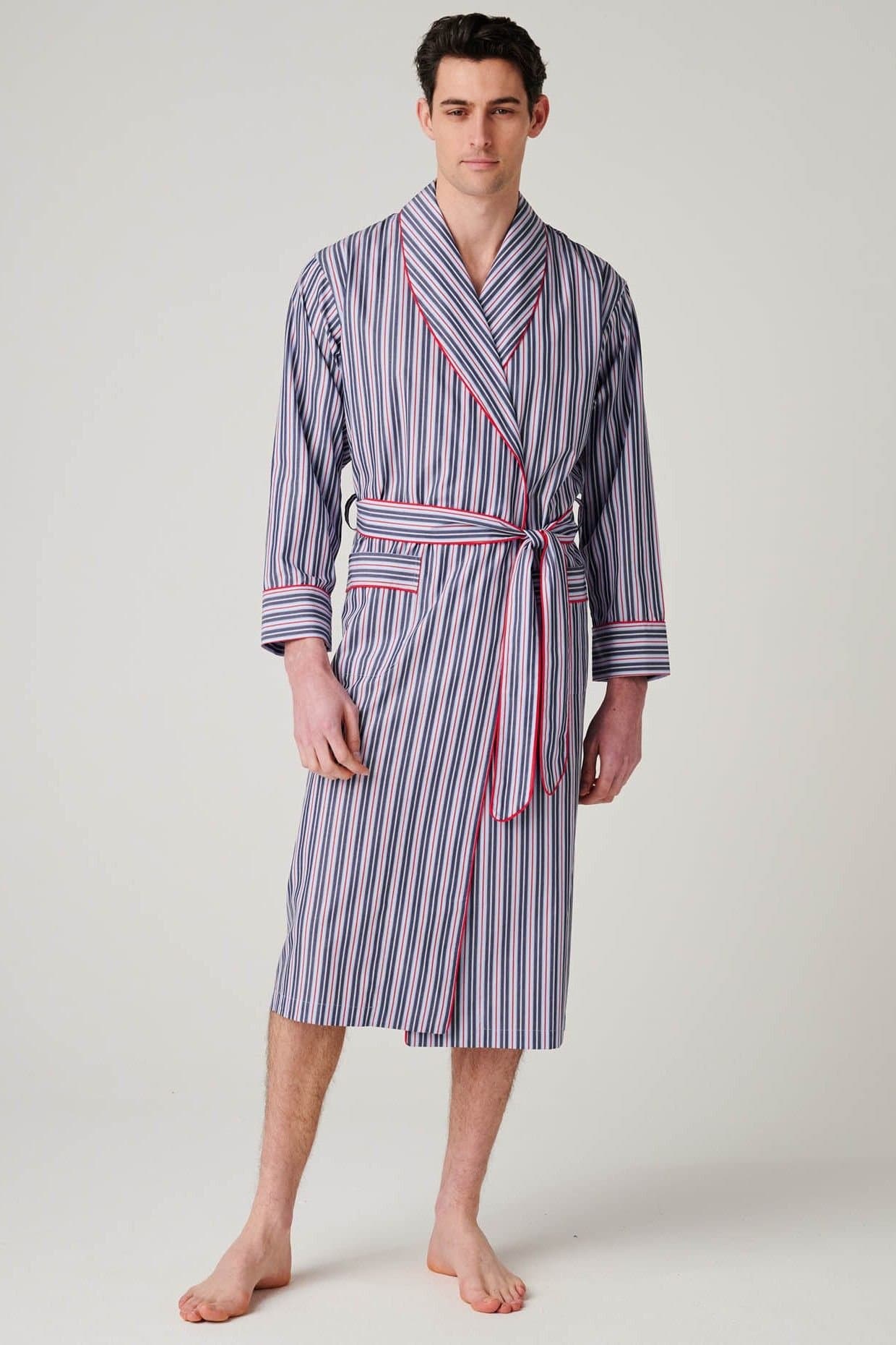 British Boxers British Boxers Men's "Red Pop Stripe" Crisp Cotton Dressing Gown