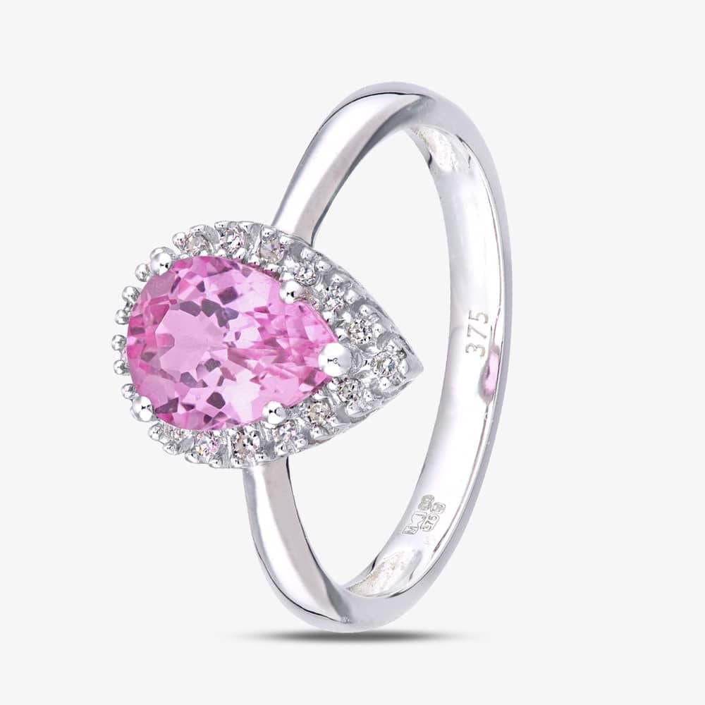 T.H.Baker T.H.Baker Women's 9ct White Gold Pink Sapphire Diamond Pear Clustert Ring in Silver