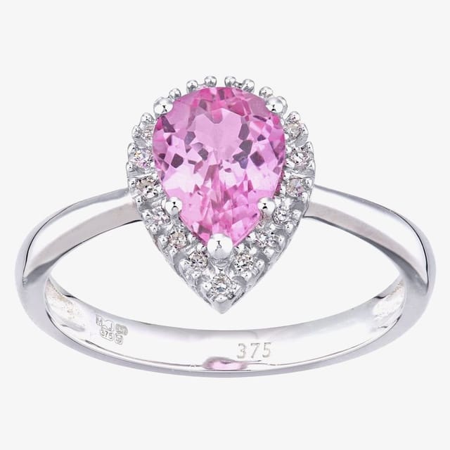 T.H.Baker T.H.Baker Women's 9ct White Gold Pink Sapphire Diamond Pear Clustert Ring in Silver - 2
