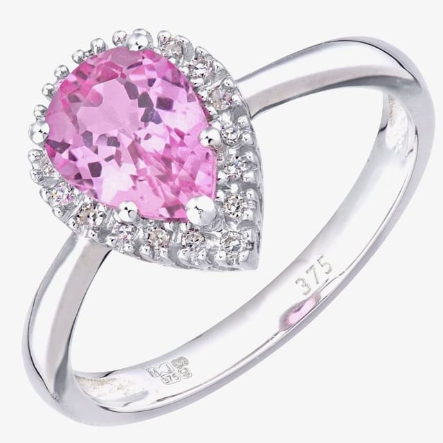 T.H.Baker T.H.Baker Women's 9ct White Gold Pink Sapphire Diamond Pear Clustert Ring in Silver - 3