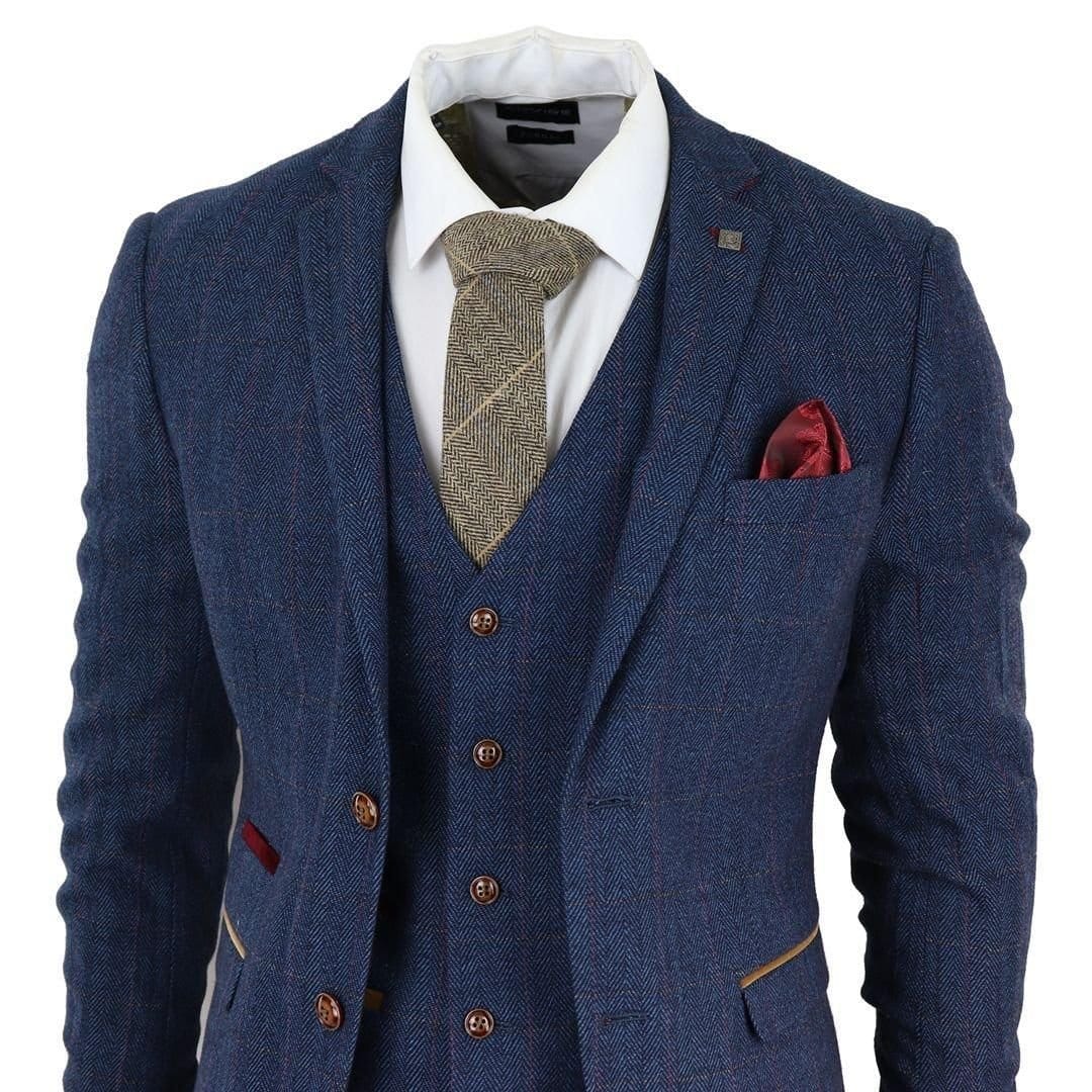 Paul Andrew Paul Andrew Men's Scott - Blue 3 Piece Tweed Check Suit - 4