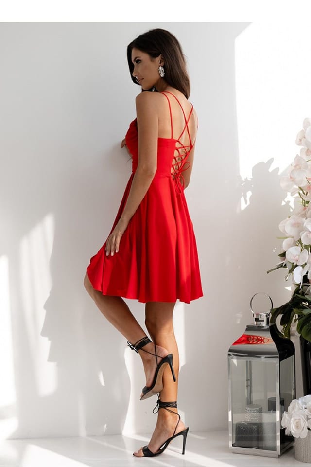 Love Lace Love Lace Women's Smooth Flowy Short Dress with Water Neckline in Red - 3
