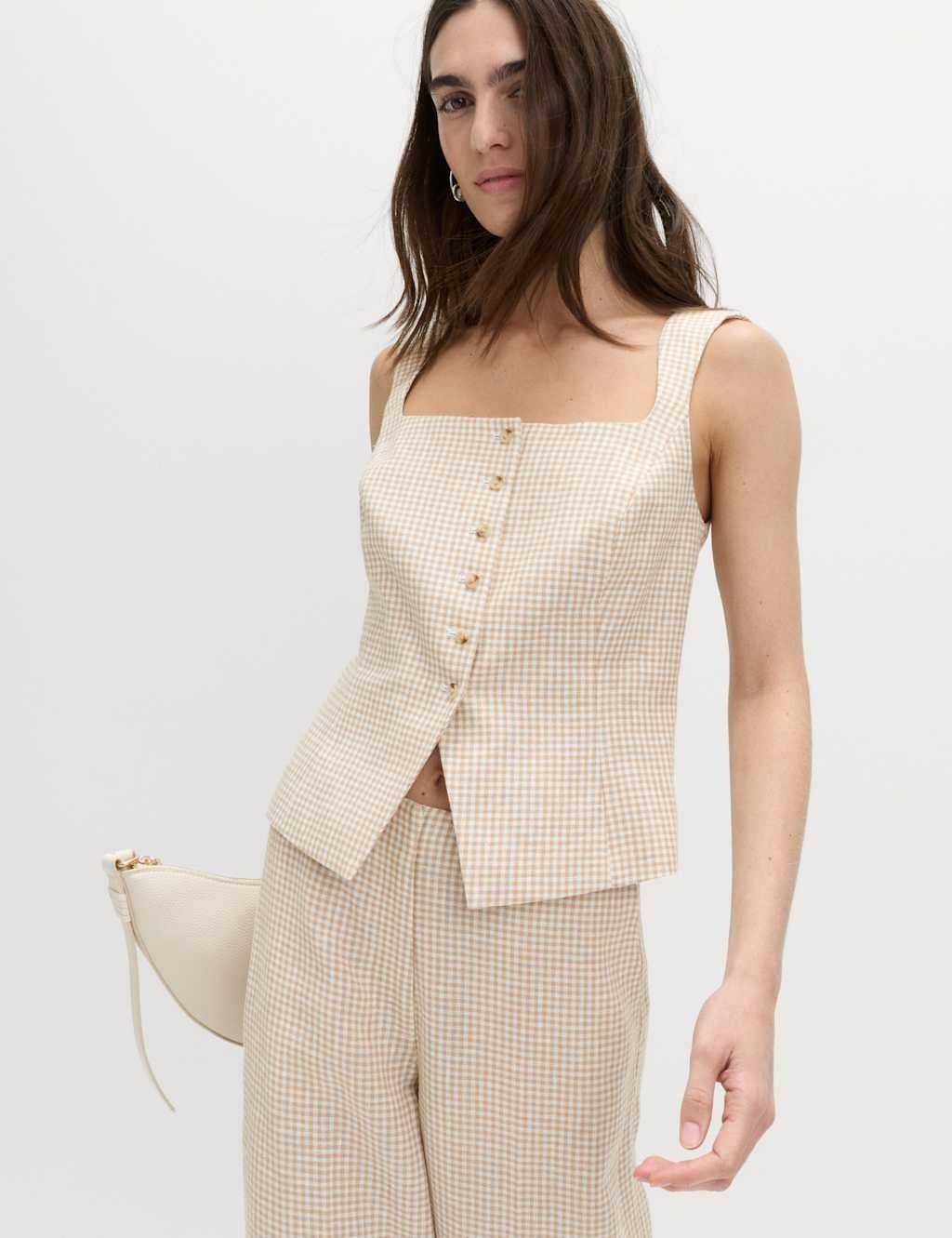 Marks & Spencer M&S Pure Linen Gingham Waistcoat Multi/Neutral