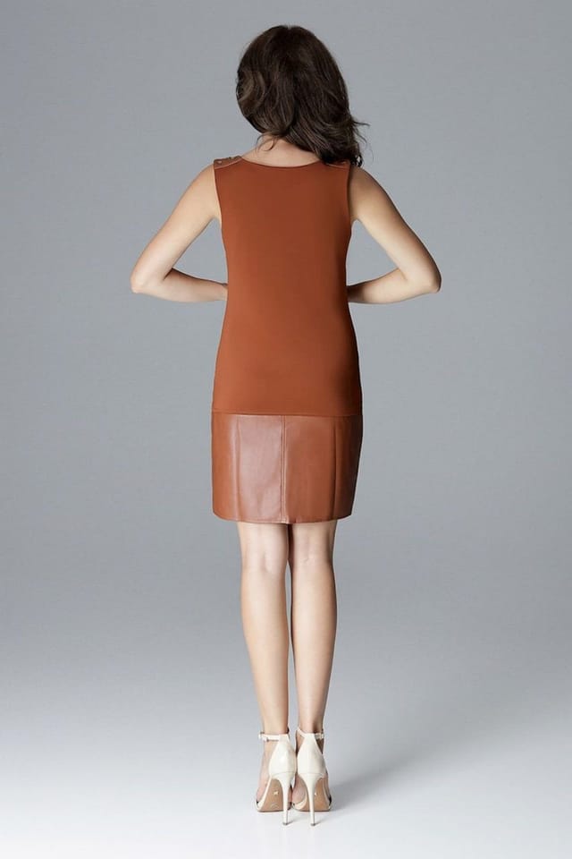 Love Lace Love Lace Women's Short Sleeveless Button Dress with Faux Leather in Brown - 2