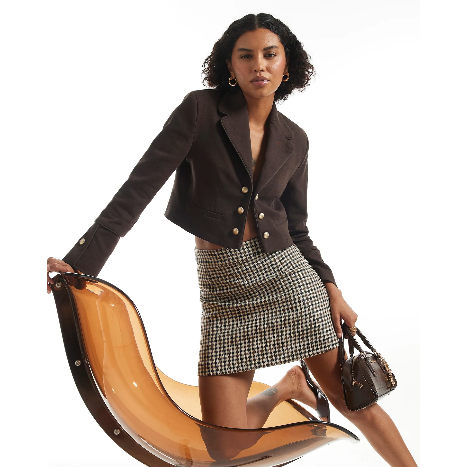 River Island River Island Womens Brown Check Mini Skirt