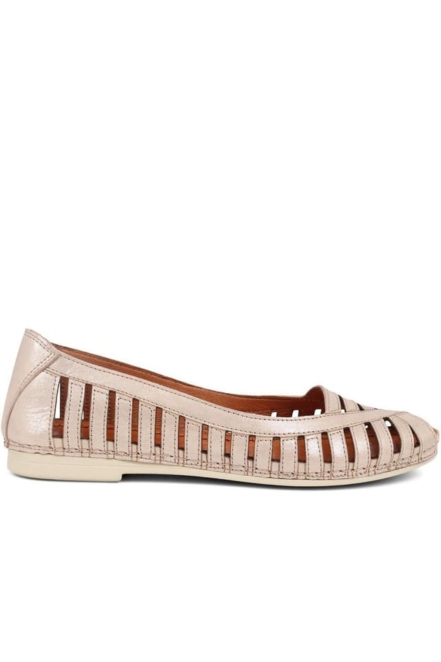 Pavers Pavers Women's Leather Open-Toe Ballet Flats in Gold - 2