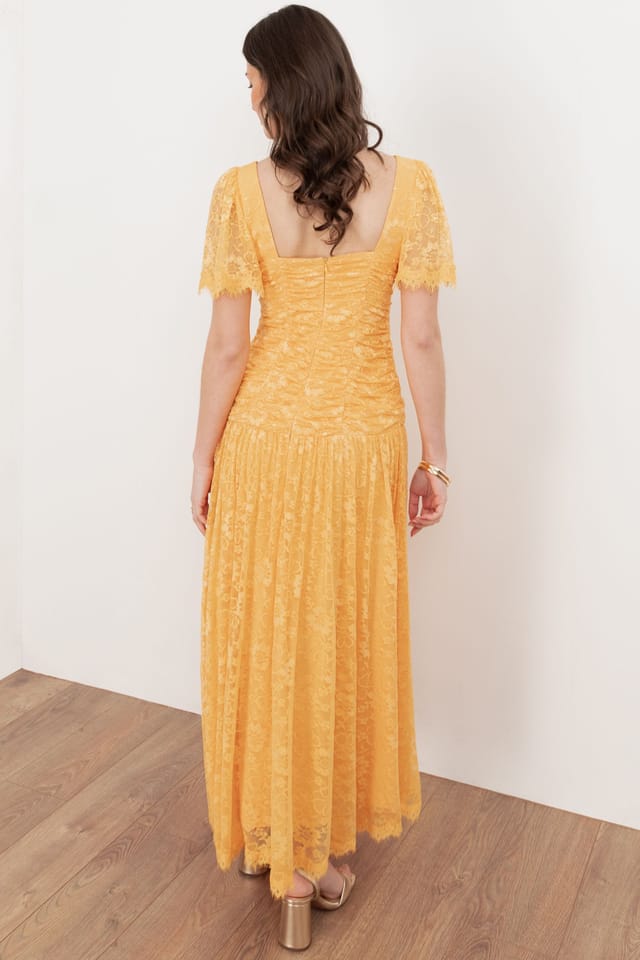 Maya Deluxe Maya Deluxe Women's Square Neck Angel Sleeve Lace Midaxi Dress in Yellow - 2