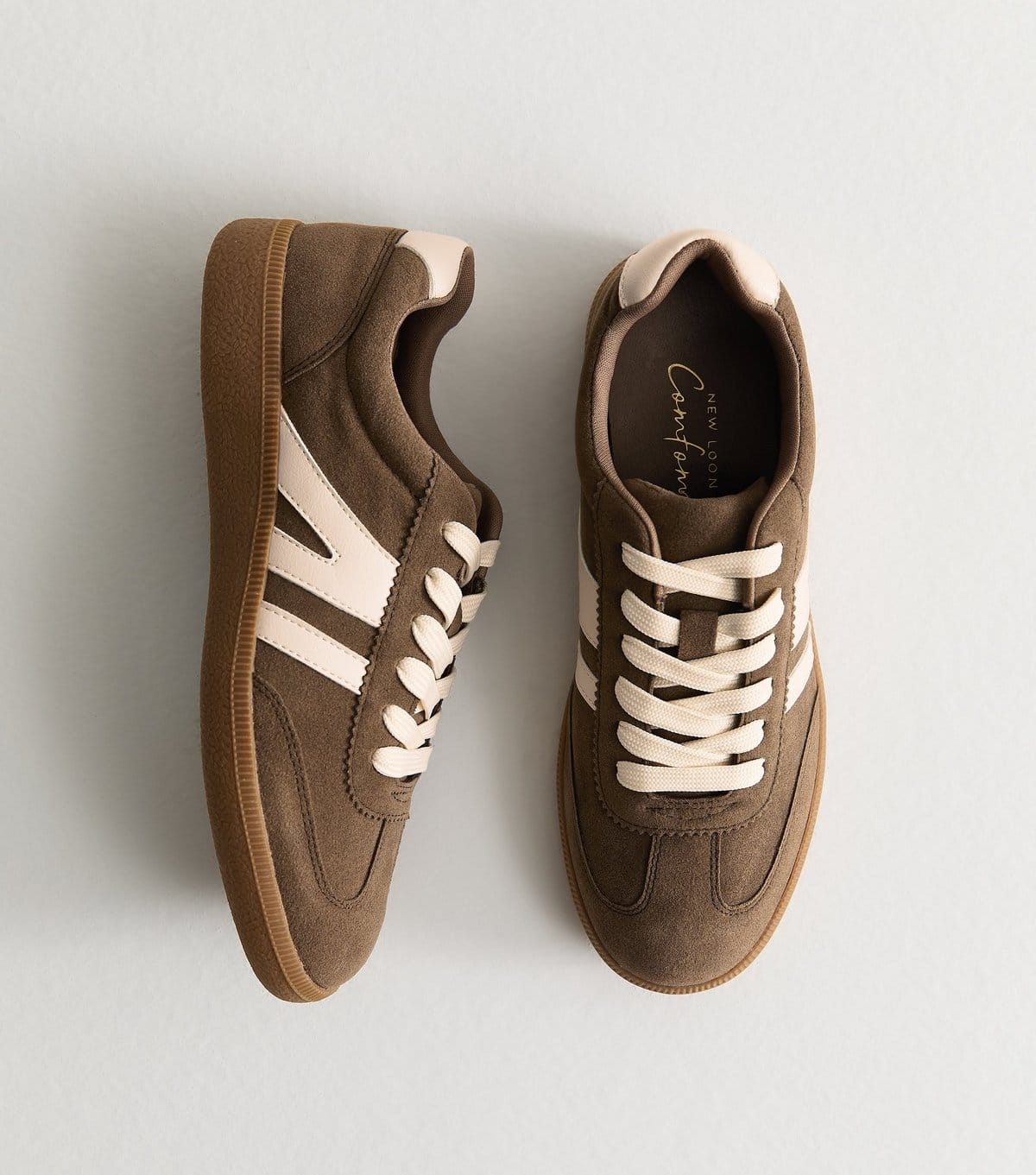 New Look Women's Brown Faux Suede Panelled Trainers Vegan New Look - 1