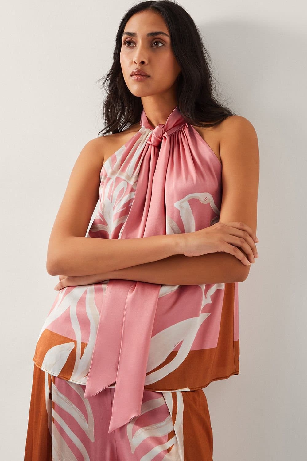 Monsoon Monsoon Pink Satin Floral Print Halter Top