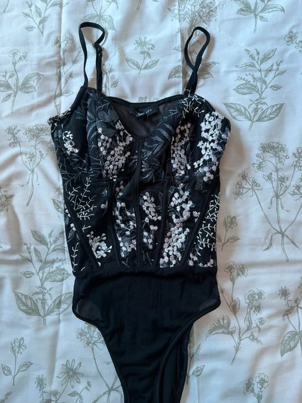 New Look Black Floral Corset Bodysuit