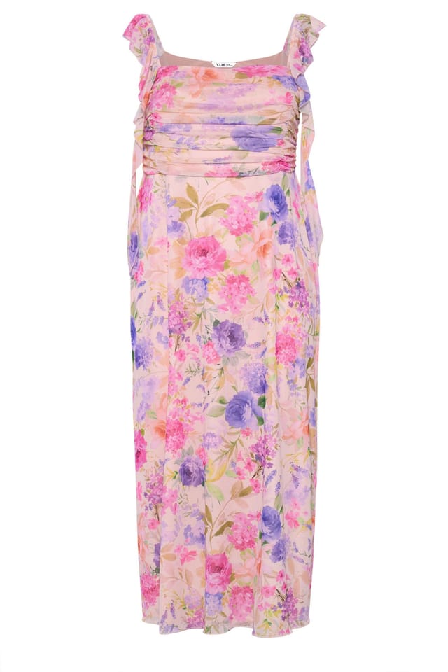 Yours Yours Women's Floral Ruffle Maxi Dress in Nude - 2