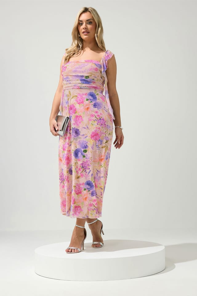 Yours Yours Women's Floral Ruffle Maxi Dress in Nude - 3