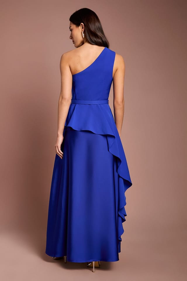 Coast Coast Women's One Shoulder Ruffle Detail Satin Maxi Dress in Cobalt - 3