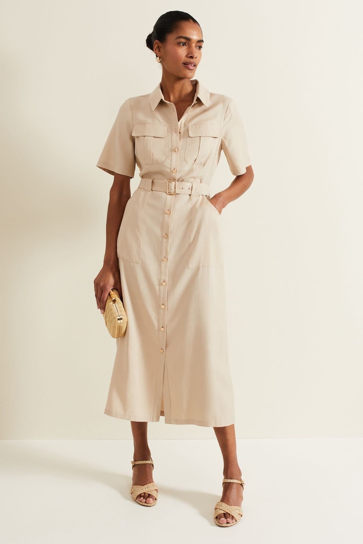 Phase Eight Phase Eight Women's Willow Utility Short Sleeve Midi Dress in Pale Grey