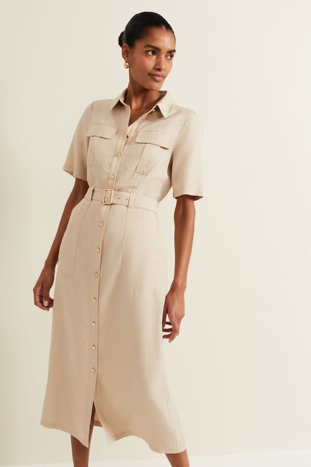 Phase Eight Phase Eight Women's Willow Utility Short Sleeve Midi Dress in Pale Grey - 3
