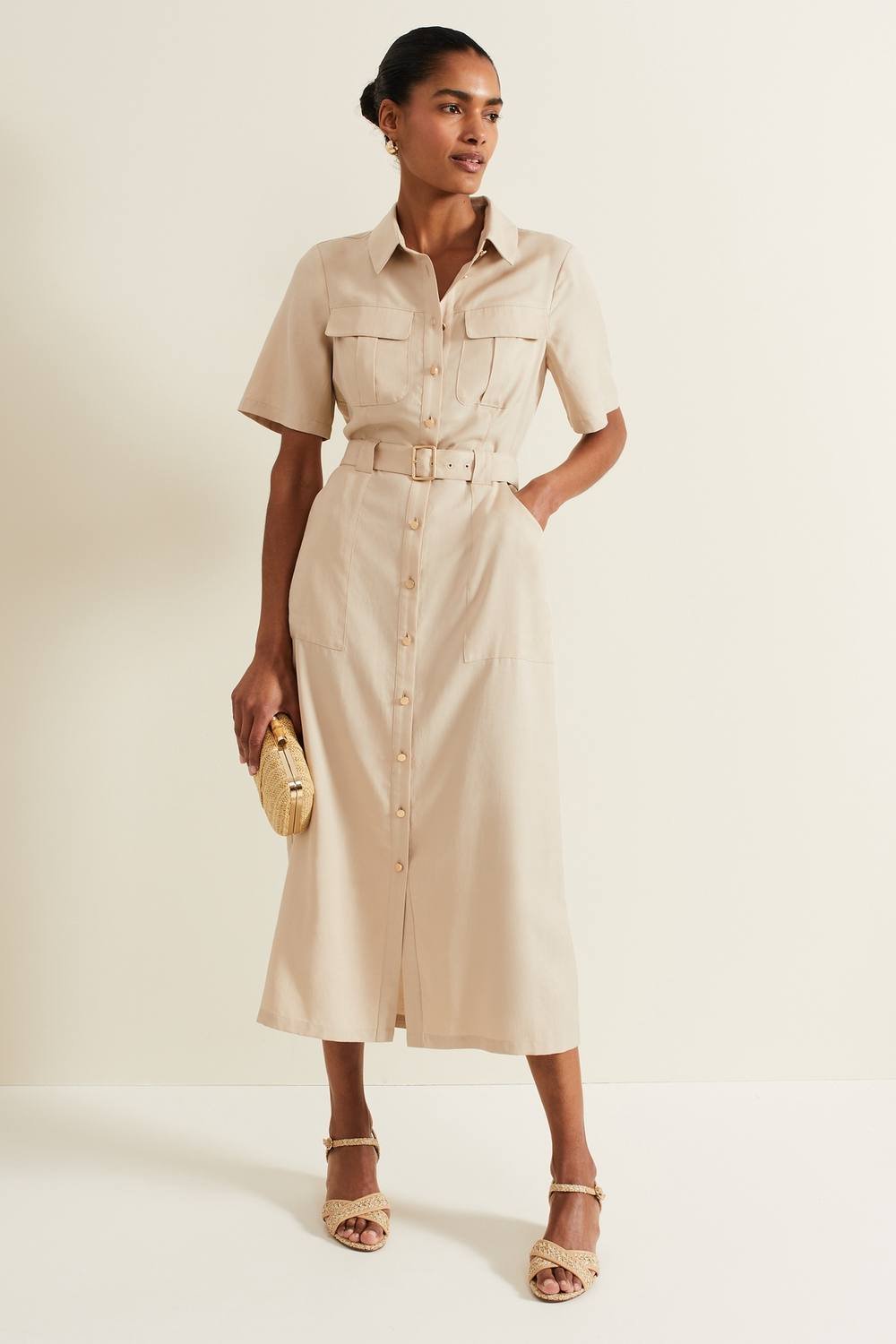 Phase Eight Phase Eight Women's Willow Utility Short Sleeve Midi Dress in Pale Grey - 4