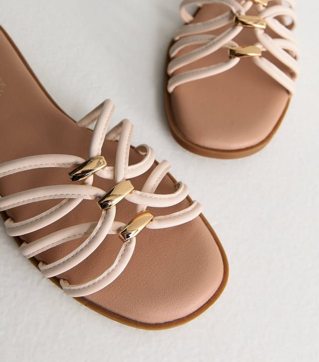 New Look Women's Off White Faux Leather Strappy Hardware Mule Sandals Vegan New Look - 3