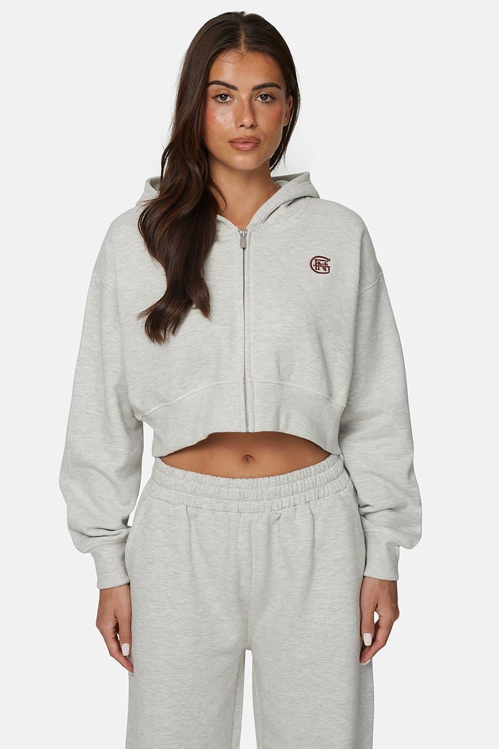 GOOD FOR NOTHING Good For Nothing Women's Cropped Zip Hoodie with Monogram in Grey